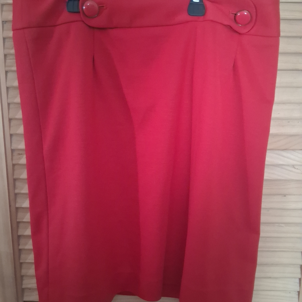 LOFT Red Button-Accent Pencil Skirt